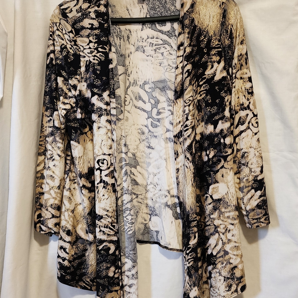 Catherines Black and Cream Gold Accent Patterned Cardigan